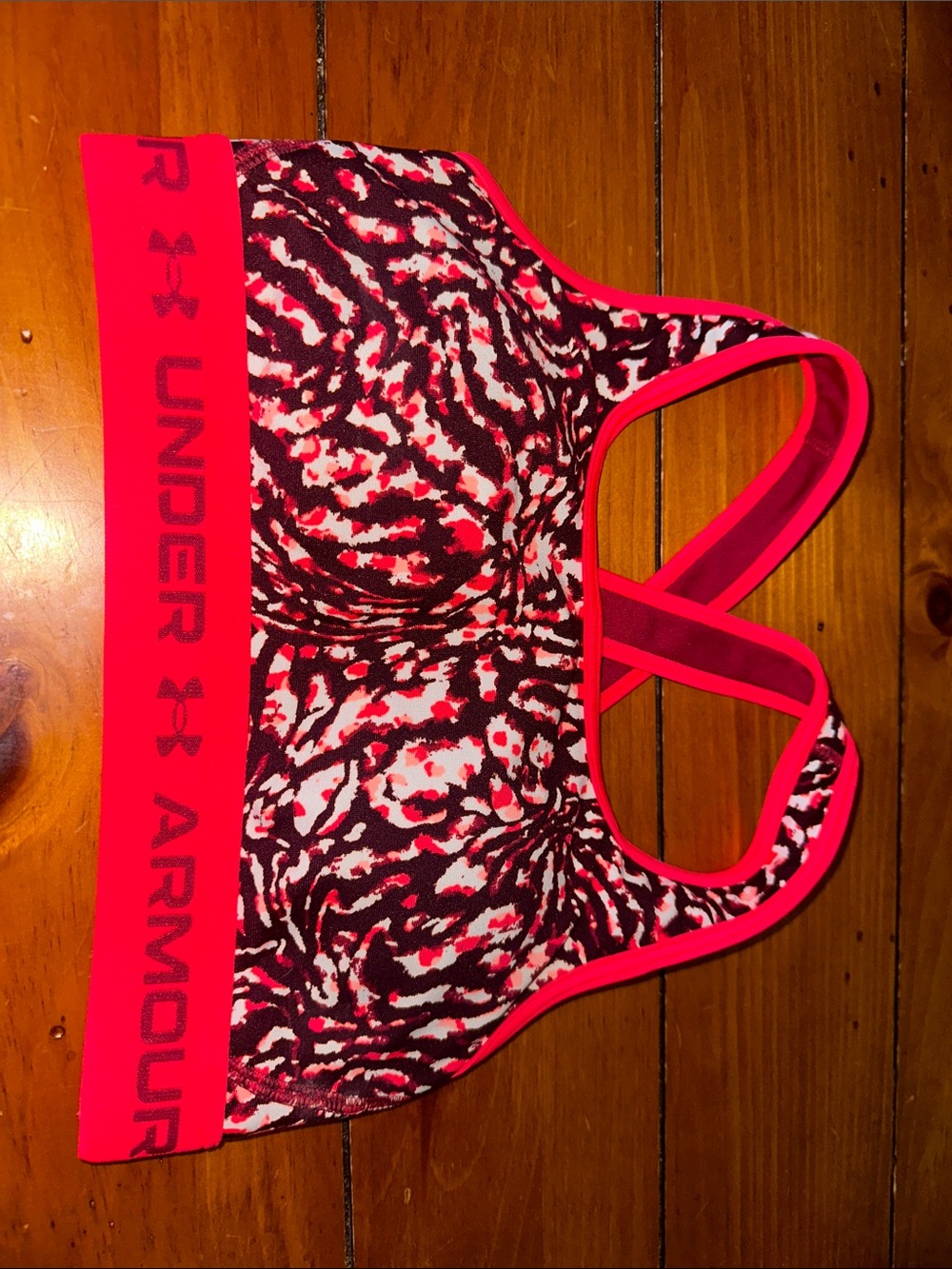 Under Armour Pink Red Abstract Print Racerback Sports Bra